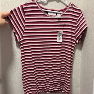 The Children's Place Burgundy and White Striped Ribbed Tee